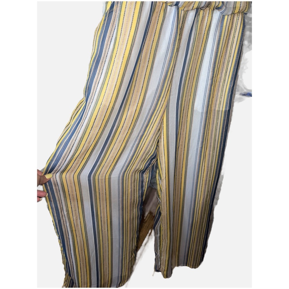 TACERA- Yellow and blue stripe Jumpsuit Size Large (Petite) - Picture 5 of 13